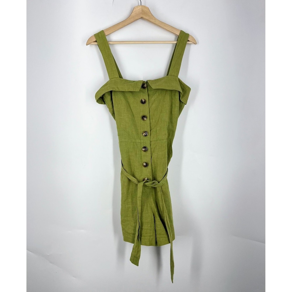 Anthropologie English Factory Women Linen Button Front Tie Waist Romper Size S